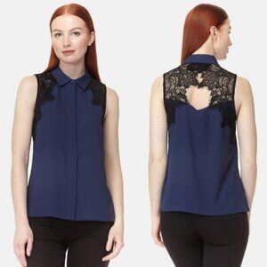 NWT Cooper & Ella Vera Navy Blue Sleeveless Lace Button Down Shirt